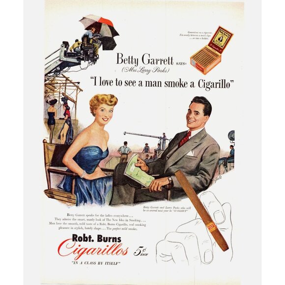 1951 Robt. Burns Cigarillos Betty Garrett Movie Set Vintage Print Ad Wall Art - Picture 1 of 2